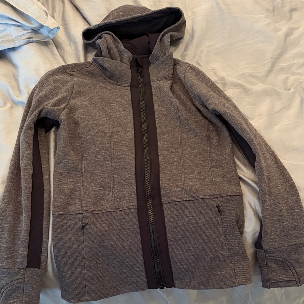 Athleta Dark Gray Fleece-Lined Hoodie Jacket